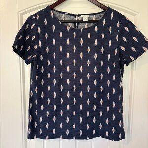 J. Crew Blue Boxy Blouse with Ikat Print Size Small